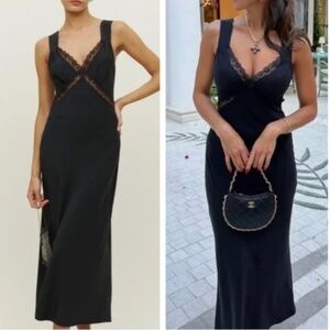 Reformation Black Lace Trim Midi Dress